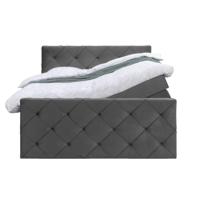 Leen Bakker - Boxspring Met Opbergruimte En Voetbord Liv Geruit - 140x200cm - Stof/Velvet - Grijs