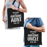 Awesome Aunt en Uncle tasje zwart - Cadeau Oom en Tante   -