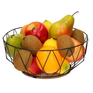 Fruitschaal/fruitmand rond zwart metaal/hout 28 cm