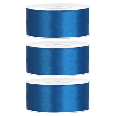 Partydeco Cadeaulint - 3x - blauw - 2,5 cm x 25 meter - satijn - sierlint - inpakken - decoratie Partydeco Cadeaulint - 3x - blauw - 2,5 cm x 25 meter - satijn - sierlint - inpakken - decoratie