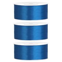 Partydeco Cadeaulint - 3x - blauw - 2,5 cm x 25 meter - satijn - sierlint - inpakken - decoratie