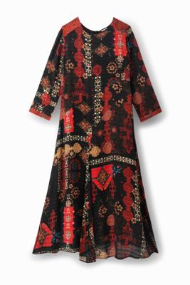 Lange midi-jurk in Indonesische stijl - BLACK - S