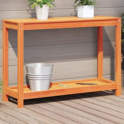 VidaXL Oppottafel met schap 108x35x75 cm massief grenenhout wasbruin