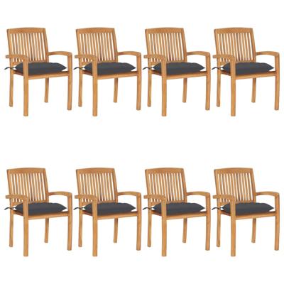Tuinstoelen stapelbaar 8 st met kussens massief teakhout