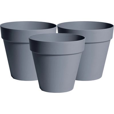 Plantenpot/bloempot - 3x - kunststof - grijs - binnen en buiten - D26 x H22 cm