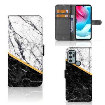 Motorola Moto G60s | Bookcase | Marmer Wit Zwart - Origineel Cadeau Man
