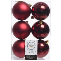 6x Kunststof kerstballen glanzend/mat donkerrood 8 cm kerstboom versiering/decoratie   -