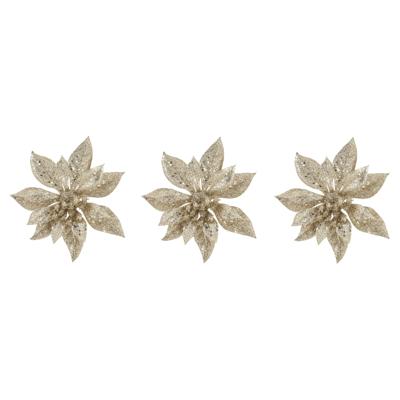 Kerstboomversiering Bloem - 4x - 15 cm - champagne - op clip - ornament