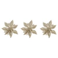 Kerstboomversiering Bloem - 4x - 15 cm - champagne - op clip - ornament Kerstboomversiering Bloem - 4x - 15 cm - champagne - op clip - ornament