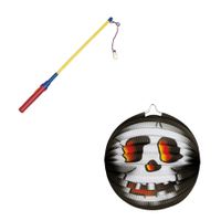 Ronde lampion 26 cm doodskop zwart inclusief lampionstokje