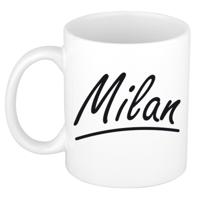 Milan Naam koffiemok - beker - met sierlijke letters - wit - 300 ml - Cadeau - Heren