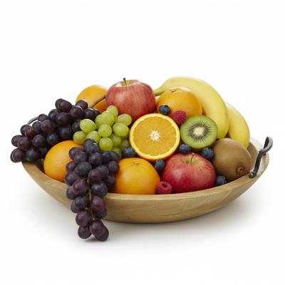 Home & Styling serveerschaal - fruitschaal - rond - mangohout - 39 x 10 cm - met handvatten