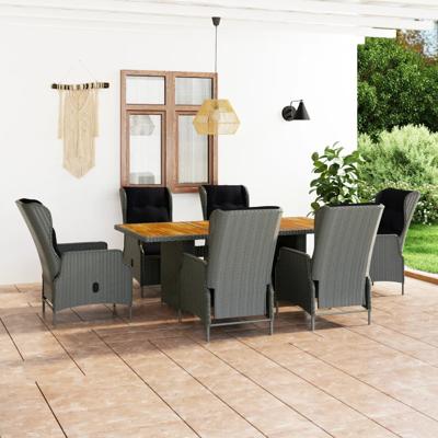 7-delige Tuinset met kussens poly rattan lichtgrijs