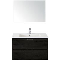 Porto Badmeubelset 90 cm - Black Oak - Keramische Wastafel Wit Slim met Spiegel