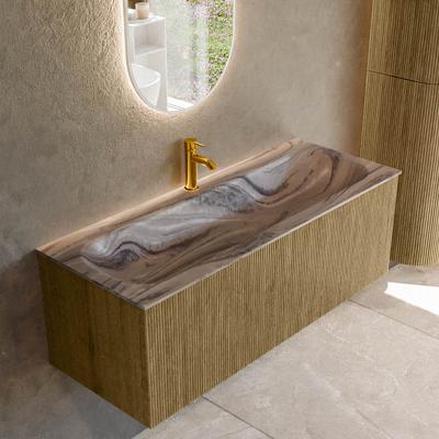 Badmeubel Mondiaz Kurve-Dlux | 120 cm | Meubelkleur Dusk | Wastafelkleur Sombra | Solid surface | Wasbak midden spoelbak | 1 kraangat