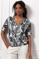 Studio Anneloes Mechi 2 Way Leaves Top 12991 T-shirt Korte Mouw 1769 Ecru/dark Blue