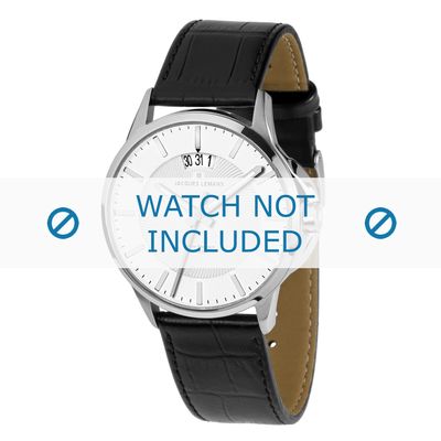 Jacques Lemans horlogeband 1-1540B Leder Zwart + zwart stiksel