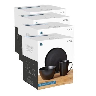 Ontbijt Servies set - 24-delig - zwart - keramiek - tafelservies - 8 personen