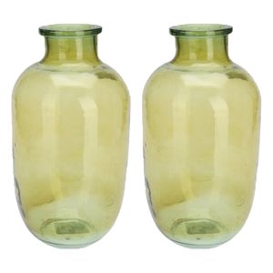 H&S Collection Bloemenvaas San Remo - 2x - glas - groen transparant - D18 x H35 cm