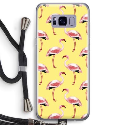 Flamingo's geel: Samsung Galaxy S8 Transparant Hoesje met koord