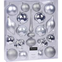 Kerstballen pakket - zilver - 18x st kerstballen - incl. piek - kerstversiering