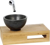Saqu Nature Collection fonteinset planchet met fonteinkom links eiken/natuursteen