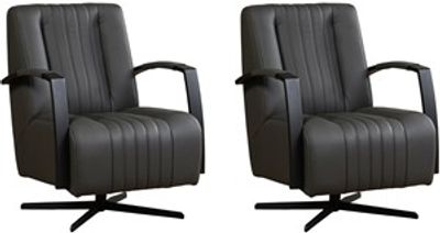 Set van 2 Donkergrijze leren industriële draaifauteuils Galaxy - staal zwart frame met stervoet - Toledo Leer Antracite (donkergrijs leer)