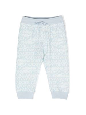 Dolce & Gabbana Kids pantalon de jogging à logo intarsia - Bleu