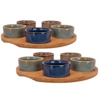 Set van 2x stuks serveerplanken bamboe dia 25 cm met 10x luxe hapjes/saus/tapas schaaltjes