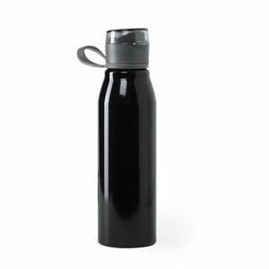 Aluminium waterfles/drinkfles kleur metallic zwart - met schroefdop - 700 ml - Drinkflessen