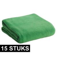 Fleece deken/plaid - 15x - groen - 120 x 150 cm - Polyester fleece - 180 gram - lekker warm kleedje