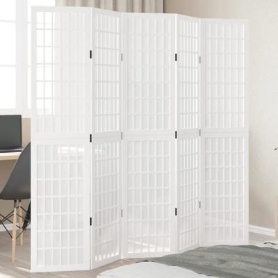 Kamerscherm met 5 panelen massief paulowniahout wit