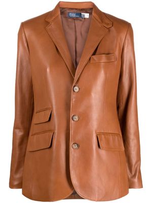 Polo Ralph Lauren blazer à simple boutonnage Saddle en cuir - Marron