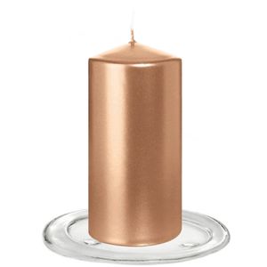 Trend Candles - Stompkaarsen met glazen onderzetters set van 2x stuks - rose goud 6 x 12 cm