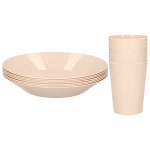 Setje van 12x diner/ontbijt bekers/bordjes van afbreekbaar bio-plastic in het eco-beige