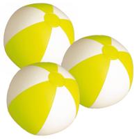 Opblaasbare strandbal - 10x stuks - geel/wit - D28 cm - plastic - zwembad speelgoed opblaas bal