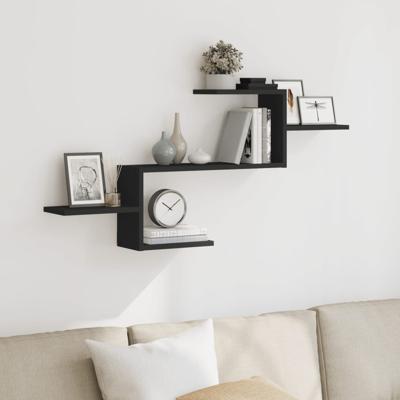 Wandschap 104x15x49 cm bewerkt hout zwart