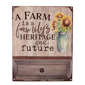 Clayre & Eef Tekstbord 20x25 cm Bruin Ijzer Bloemen A farm is a