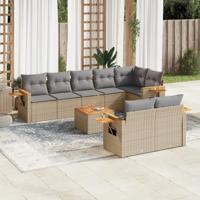 9-delige Loungeset met kussens poly rattan grijs