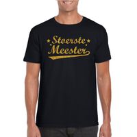 Stoerste meester cadeau t-shirt met gouden glitters op zwart heren 2XL  - - thumbnail