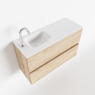 Toiletmeubel Mondiaz Ada | 80 cm | Meubelkleur Washed oak | Lex wastafel Talc Links | 1 kraangat