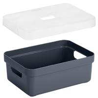 Sunware Opbergbox met transparante deksel - 2x stuks - donkerblauw - 9 liter - kunststof - 35x25x12