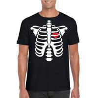 Halloween skelet verkleedkleding t-shirt - zwart - heren - korte mouwen - katoen
