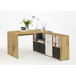 Hoekbureau Lex - eikenkleur/wit - 136x68x75 cm - Leen Bakker