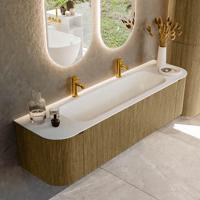 Badmeubel Mondiaz Kurve | 170 cm cm | Meubelkleur Dusk | Wastafelkleur Talc | Solid surface | Wasbak midden spoelbak | 2 kraangaten