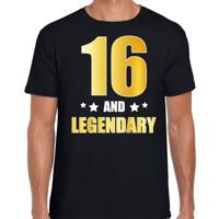 16 and legendary verjaardag cadeau t-shirt - zwart - gouden letters - heren - 16 jaar geworden
