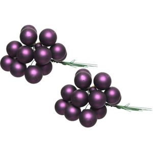 20x Aubergine paarse mini kerststukjes insteek kerstballetjes 2 cm van glas   -