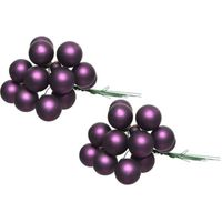 20x Aubergine paarse mini kerststukjes insteek kerstballetjes 2 cm van glas   -