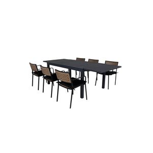 Marbella tuinmeubelset tafel 100x160/240cm en 6 stoel Paola zwart.