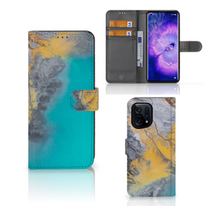 OPPO Find X5 Bookcase Marble Blue Gold